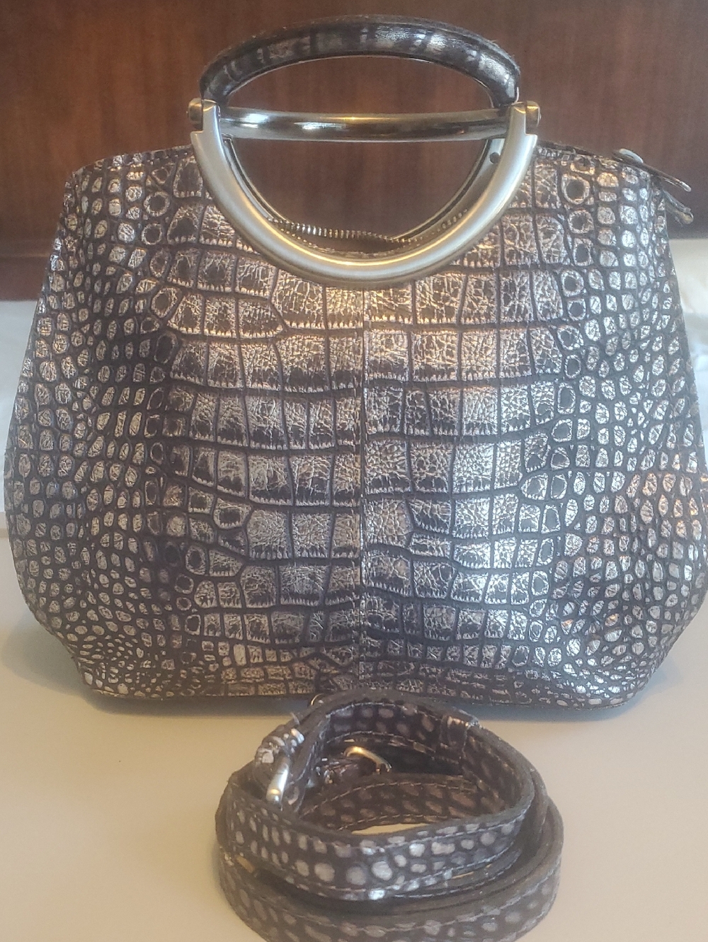 Patrica Nash Snakeprint Leather.metallic Silver.